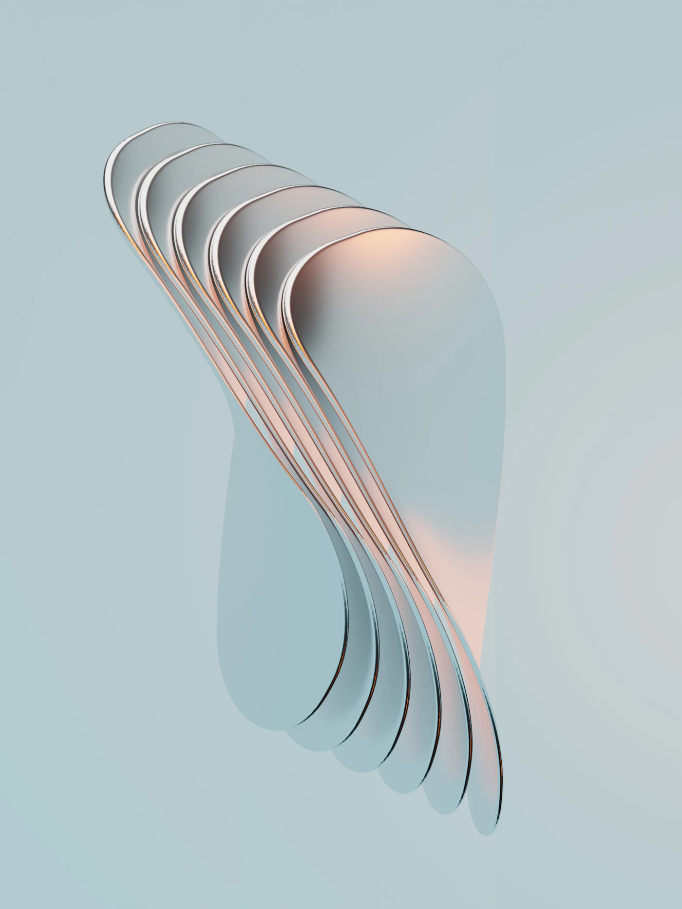 Soft abstract 3D render of layered white shapes
